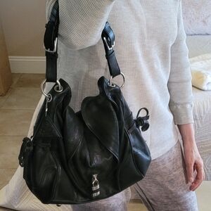 Sorial Black Leather Shoulder Bag